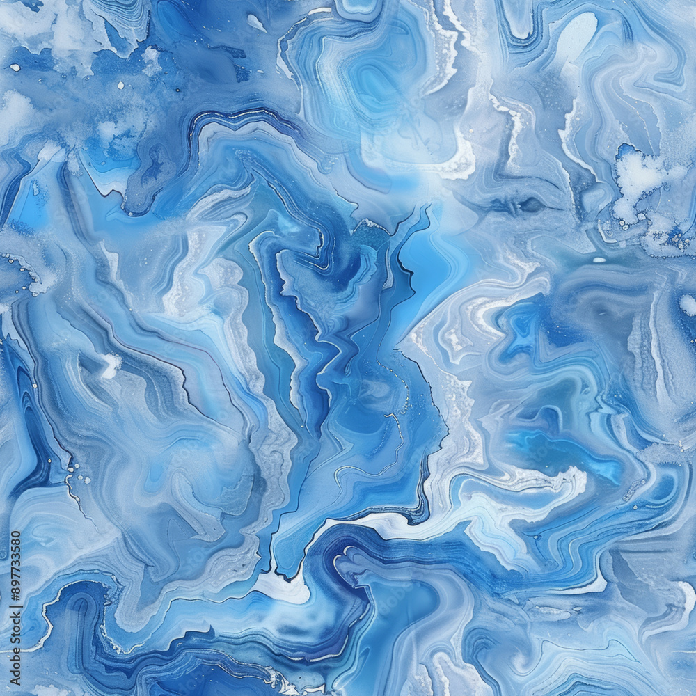 Obraz premium Elegant Blue Marble Dye Seamless Pattern with Rich Surface Texture and Swirling Motifs for Wallpaper, Wrapping Paper, and Textile Design.