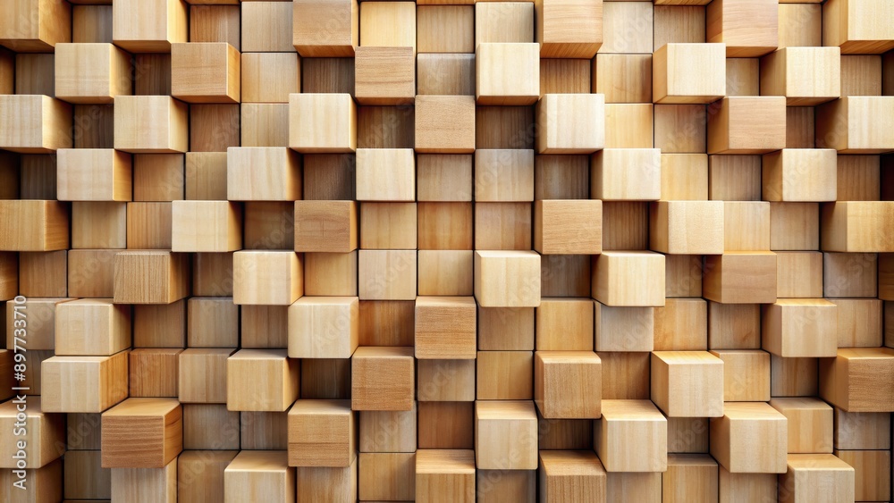 Wooden Cube Pattern Wall, 3D Render, Abstract Texture, Geometric, Wood Grain Wooden Cube Pattern Wall, 3D Render, Abstract Texture, Geometric, Wood Grain