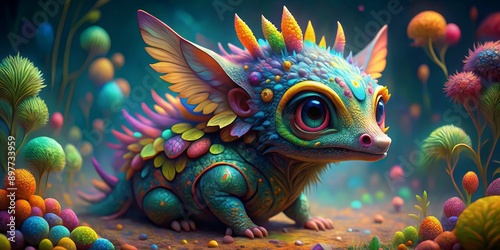 A Colorful Dragon with Wings in a Fantasy Forest, Digital Art, Fantasy Creature, Dragon, Art, Fantasy