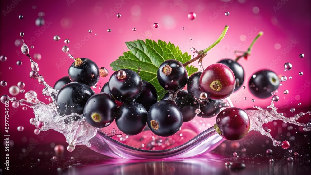 Blackcurrant Splash with Water on Pink Background, Photography , Macro , Fruit , Blackcurrant , Water , Splash