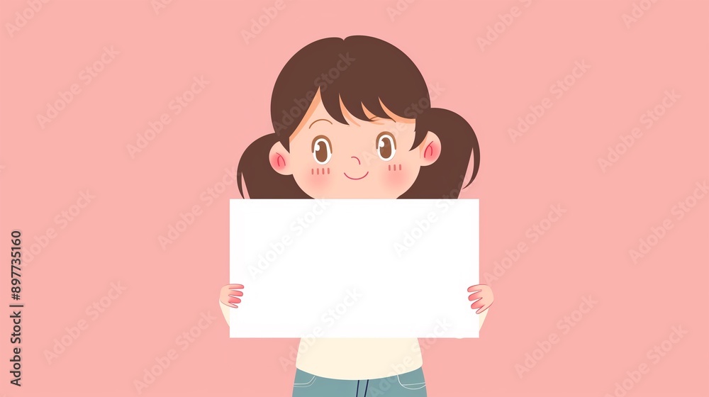 Cute person with blank card. Cute person with blank card.