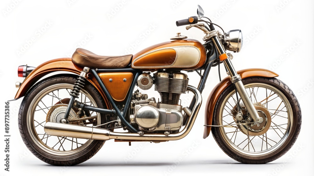 Classic Brown Motorcycle, Side View, 3D Render, Chrome, White Background, motorcycle, custom Classic Brown Motorcycle, Side View, 3D Render, Chrome, White Background, motorcycle, custom