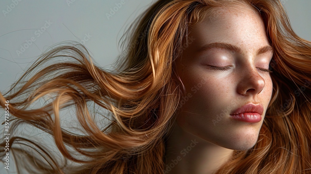 Redhead Serenity: A young woman with flowing red hair, her eyes closed in a moment of tranquility, embodies peace and natural beauty. Redhead Serenity: A young woman with flowing red hair, her eyes closed in a moment of tranquility, embodies peace and natural beauty.