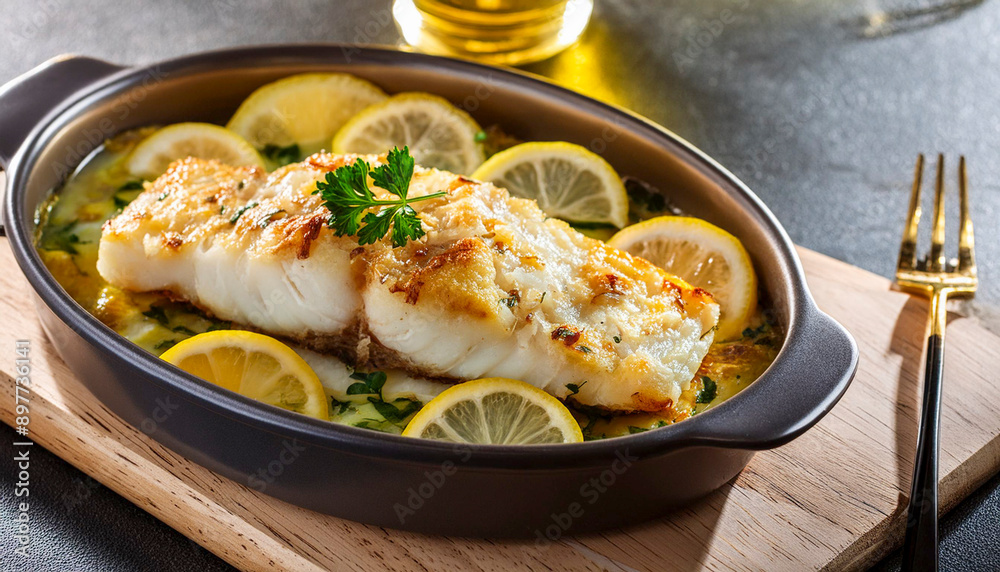 Baked cod dish