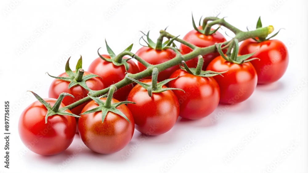 Branch of delicious fresh cherry tomatoes, isolated on white background Branch of delicious fresh cherry tomatoes, isolated on white background
