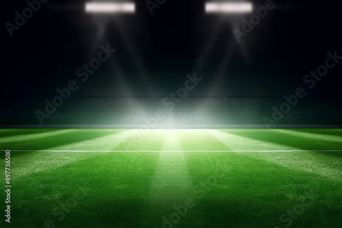 universal grass stadium illuminated by spotlights and empty green playground