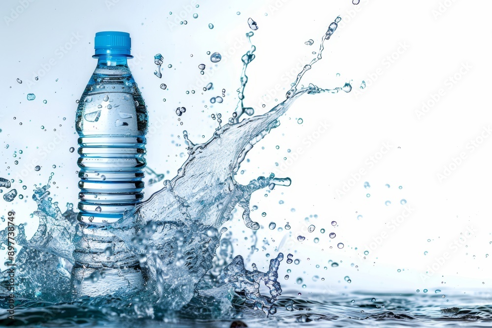 Large water bottle splashing in water, isolated on white background photography Large water bottle splashing in water, isolated on white background photography