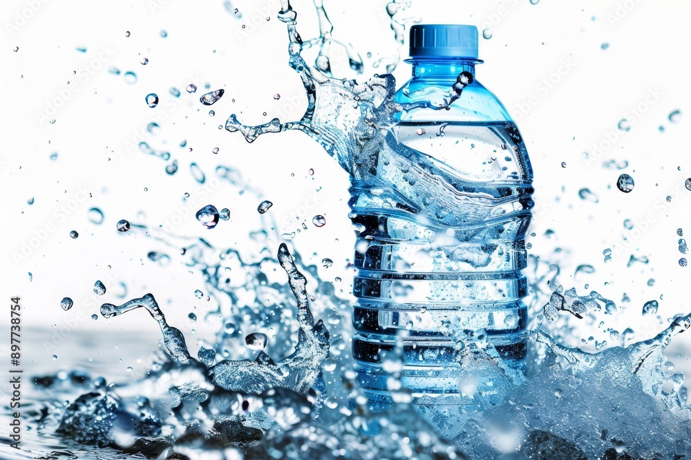 Large water bottle splashing in water, isolated on white background photography Large water bottle splashing in water, isolated on white background photography