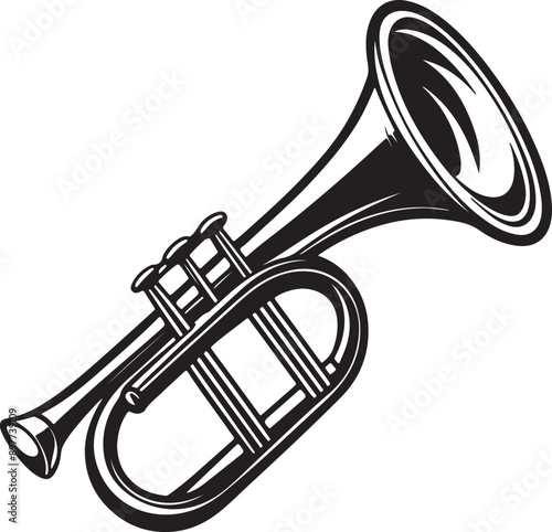 bugle musical instrument with a white background