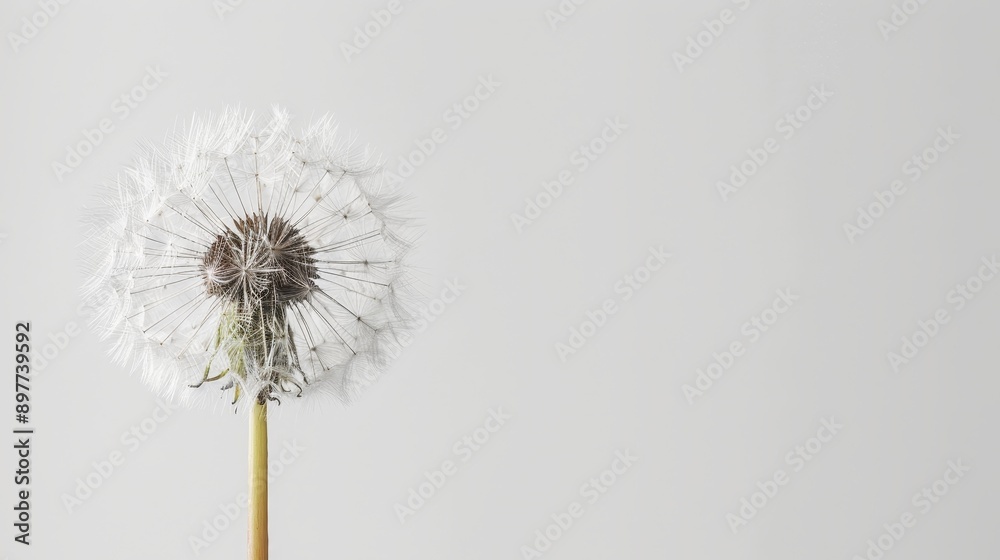 Obraz premium A fluffy dandelion on a plain white background