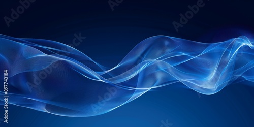 Beautiful blue smoke waves moving dynamically and elegantly in a fluid pattern against a dark backdrop