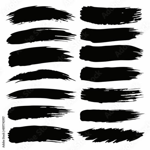 several  distinct black brush strokes in various styles and intensities are arranged in two horizontal rows