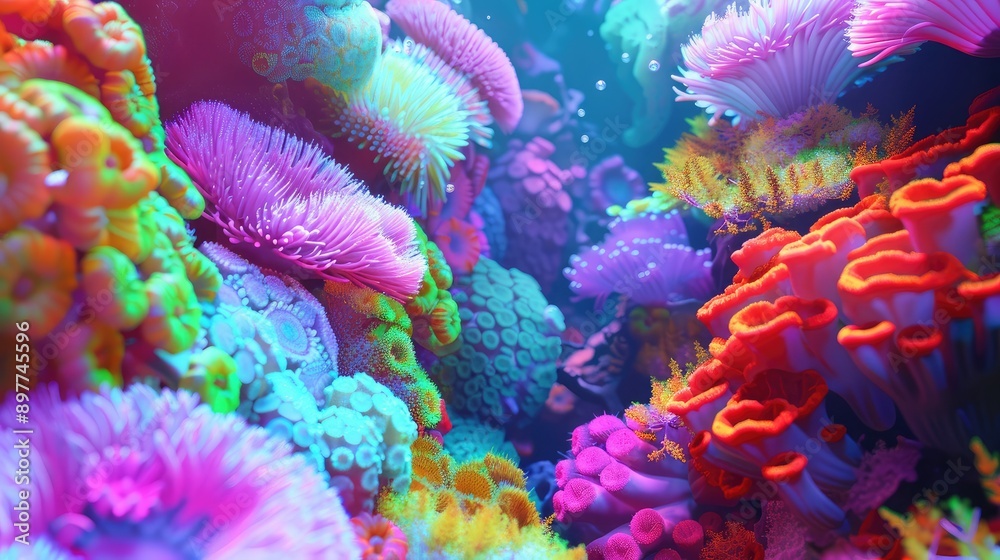 Obraz premium Abstract 3D coral reef with vibrant colors, symbolizing marine conservation.