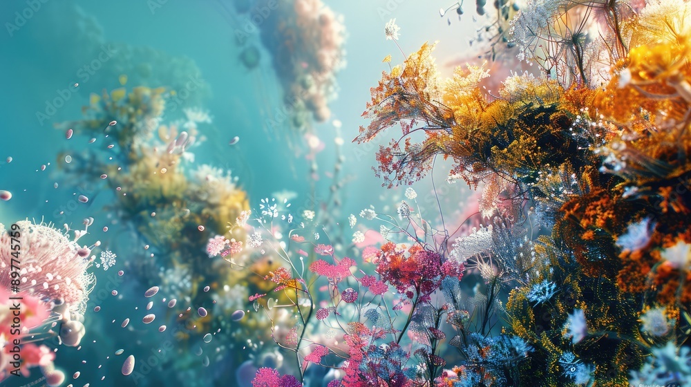 Fototapeta premium Abstract 3D ecosystem with interconnected elements, symbolizing environmental harmony.