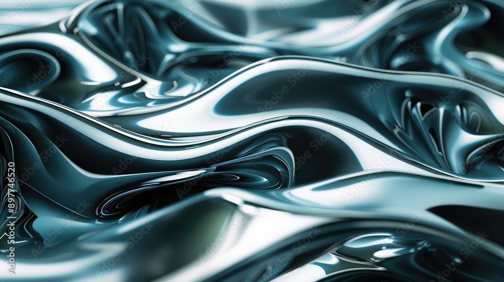 Obraz premium Abstract 3D waveforms with a metallic sheen, representing advanced technology and fluidity.