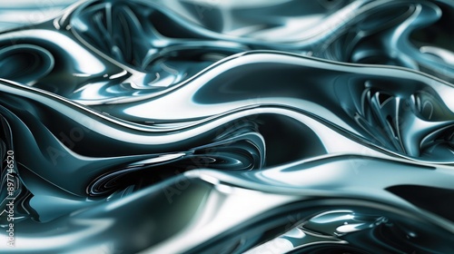 Abstract 3D waveforms with a metallic sheen, representing advanced technology and fluidity.