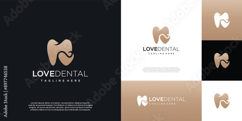 Minimalist dental logo with love symbol logo design, modern dental logo icon