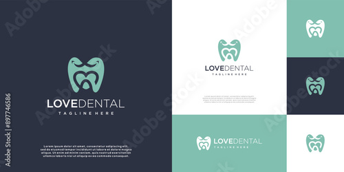 Minimalist dental logo with love symbol logo design, modern dental logo icon