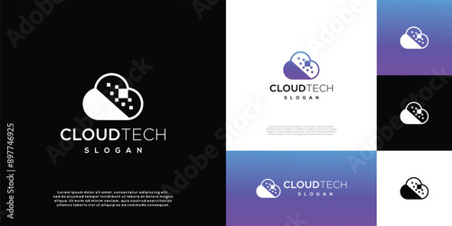 Technology cloud logo design template, tech digital cloud icon elements, technology cloud symbol.