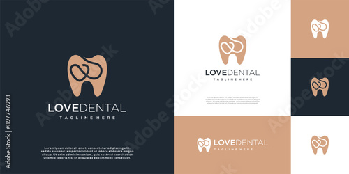 Minimalist dental logo with love symbol logo design, modern dental logo icon