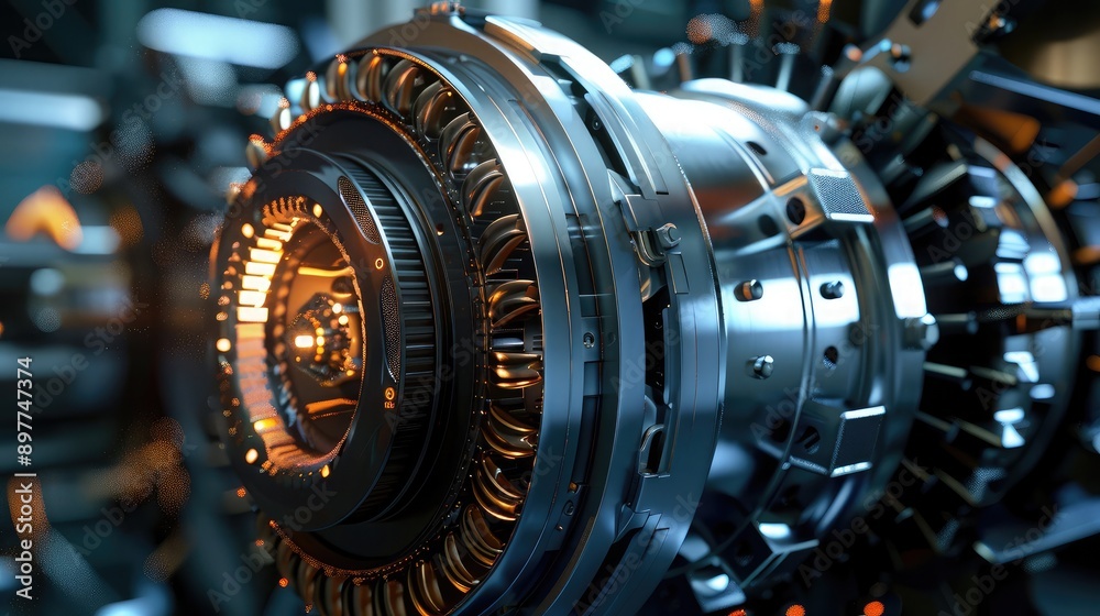 A powerful electric motor, illustrating technological power in machinery. A powerful electric motor, illustrating technological power in machinery.