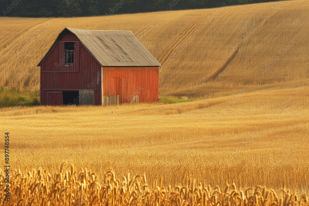 rustic barn in the midst of golden fields rustic barn in the midst of golden fields