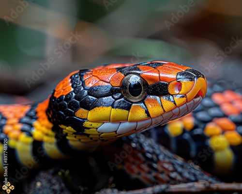 Vibrant Eastern Coral Snake Slithering Through the Underbrush photo