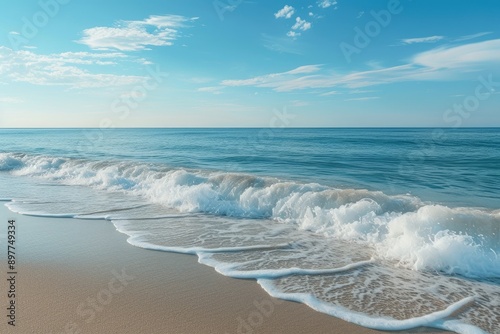 serene beach with gentle waves lapping the shore