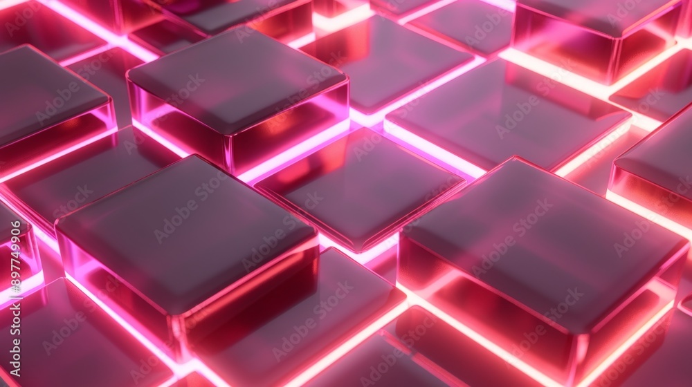 Futuristic grid with glowing neon cubes on abstract background, ideal for technology and innovation themes Futuristic grid with glowing neon cubes on abstract background, ideal for technology and innovation themes