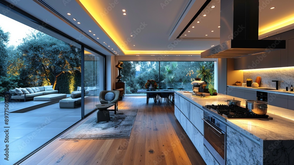 A minimalist modern kitchen. Generative AI A minimalist modern kitchen. Generative AI