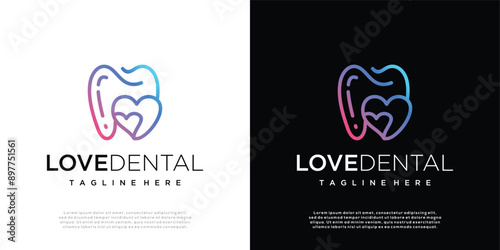 Minimalist dental logo with love symbol logo design, modern dental logo icon