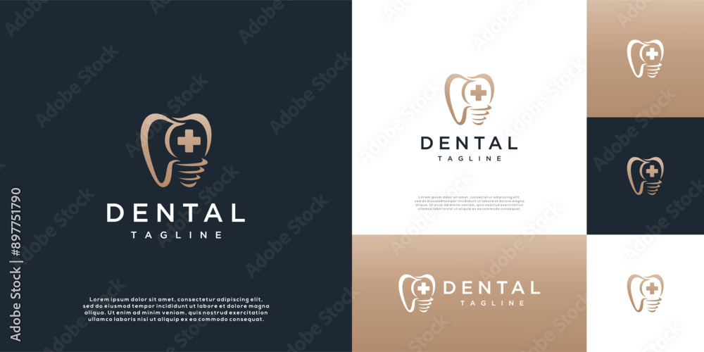 Fototapeta premium Minimalist dental clinic logo with love symbol logo design, clinic logo icon