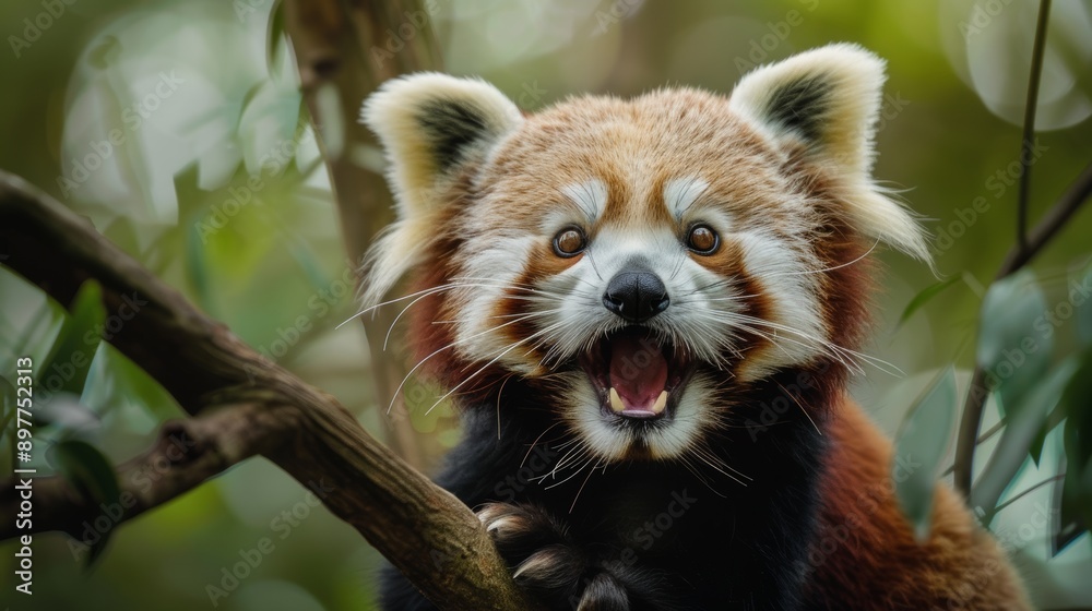 Fototapeta premium Portrait of a cute red panda. International Red Panda Day.