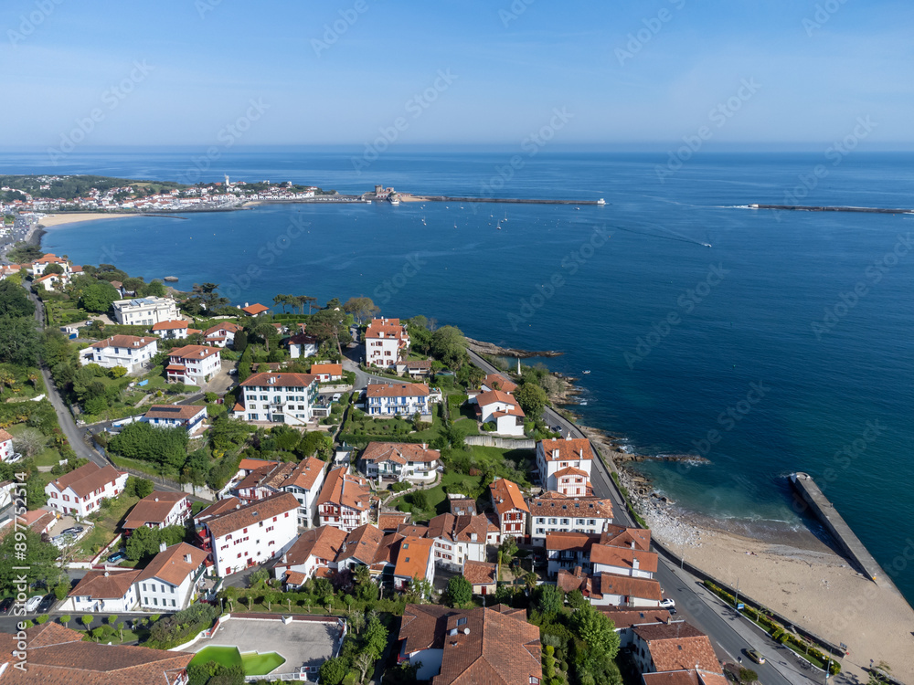 Aerial view on Ciboure and Saint Jean de Luz bay, port, sandy beach on Basque coast, beautiful architecture, nature and cuisine, South of France, Basque Country Aerial view on Ciboure and Saint Jean de Luz bay, port, sandy beach on Basque coast, beautiful architecture, nature and cuisine, South of France, Basque Country