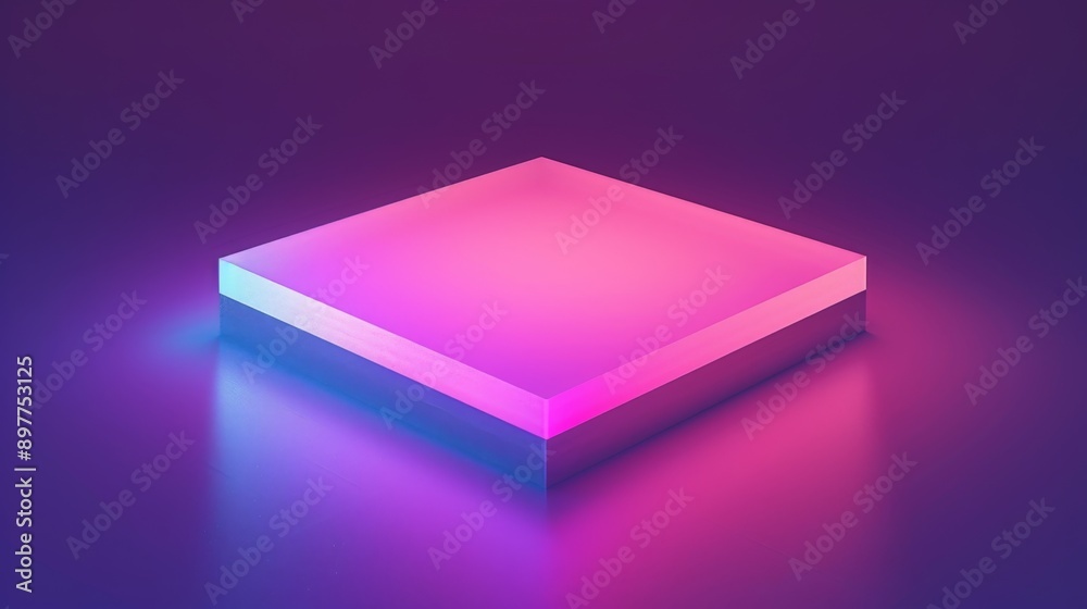 Square platform illuminated in pink and blue neon light, creating a vibrant and futuristic backdrop Square platform illuminated in pink and blue neon light, creating a vibrant and futuristic backdrop