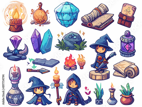 Set of magic objects. Cartoon illustration of magic objects for your design.
