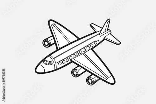 Hand drawn airplane outline illustration, vector, silhouette 