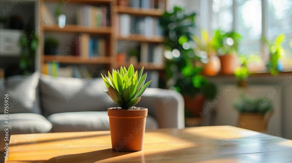Green Plant in a Brown Pot on a Wooden Table Green Plant in a Brown Pot on a Wooden Table