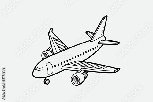 Hand drawn airplane outline illustration, vector, silhouette 