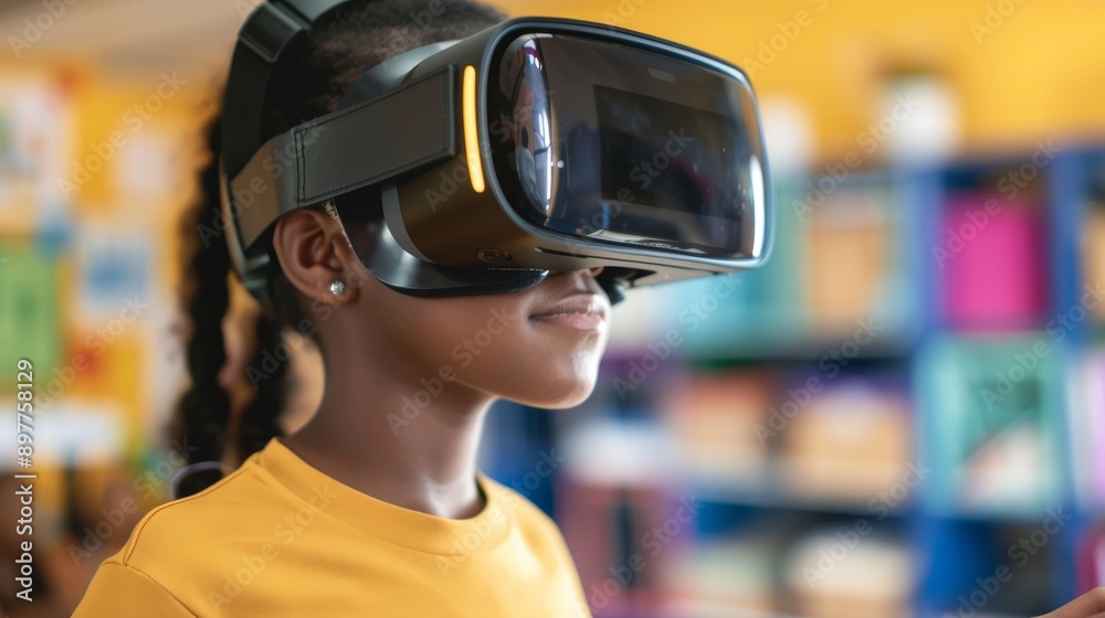 Closeup of a school girl coding a program while an African student interacts with the metaworld using virtual reality glasses, showcasing innovative learning and technology in the classroom Closeup of a school girl coding a program while an African student interacts with the metaworld using virtual reality glasses, showcasing innovative learning and technology in the classroom