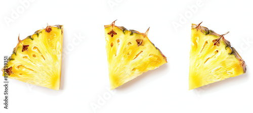 Top View Pineapple Wedges Isolated on White Background, Fresh Pineapple Slices, Tropical Fruit, Pineapple Cuts, Healthy Snack photo