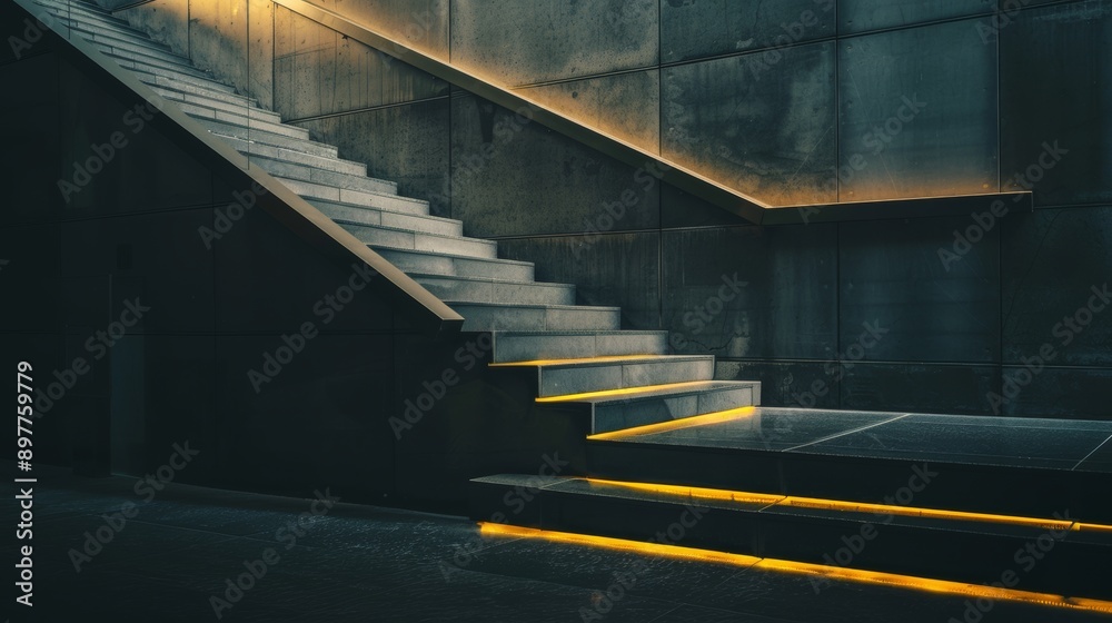 Modern concrete stairway with yellow light. Modern concrete stairway with yellow light.