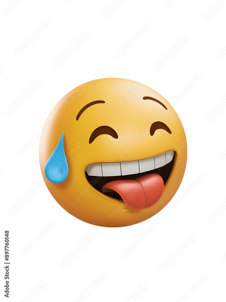 Fototapeta premium Yellow 3D cartoon smiley face icon with big smile, happy expression symbol