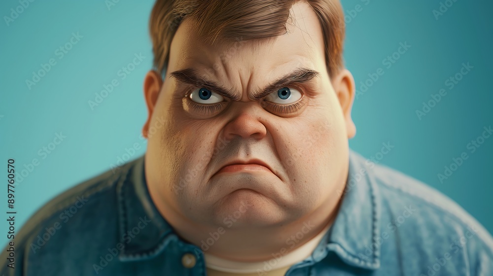 A fat person with a grumpy face A fat person with a grumpy face