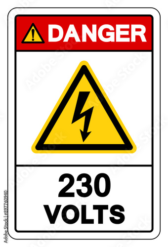 Danger 230 Volts Tag Symbol Sign,Vector Illustration, Isolate On White Background Label. EPS10