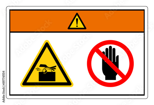 Warning Moving Saw Blade On Swing Machine Can Cut Do Not Touch Symbol Sign, Vector Illustration, Isolate On White Background Label. EPS10