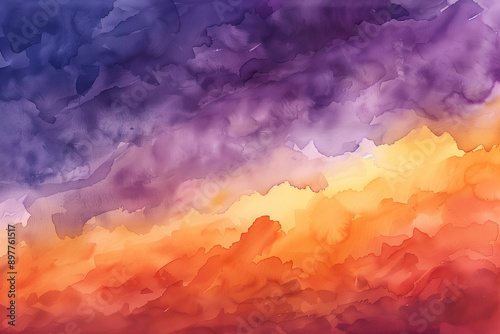 abstract watercolor background sunset sky orange purple