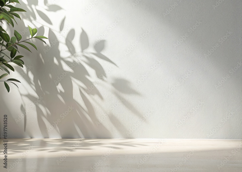 © Caitlin - Simple white wall with blurred foliage shadow on light background Perfect backdrop for a presentation on a sleek floor. silhouette concept