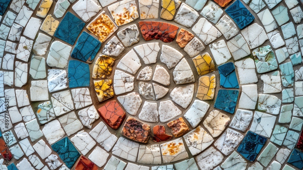 Mosaic elements in historic urban architecture with textured background for text or design inserts Mosaic elements in historic urban architecture with textured background for text or design inserts