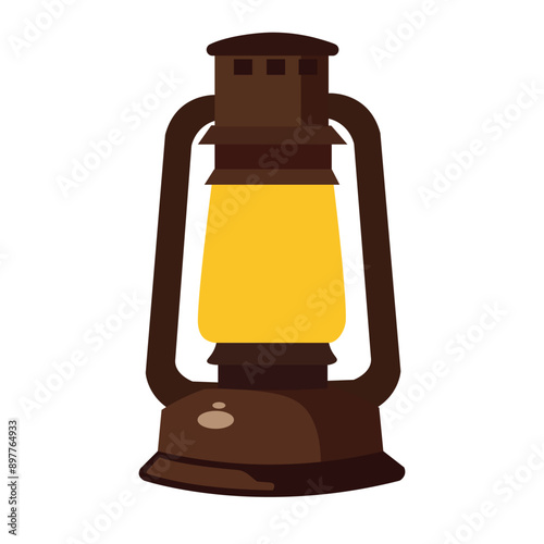 Rustic portable vintage lantern light vector illustration, outdoor kerosene lamp retro glass, isolated on white background